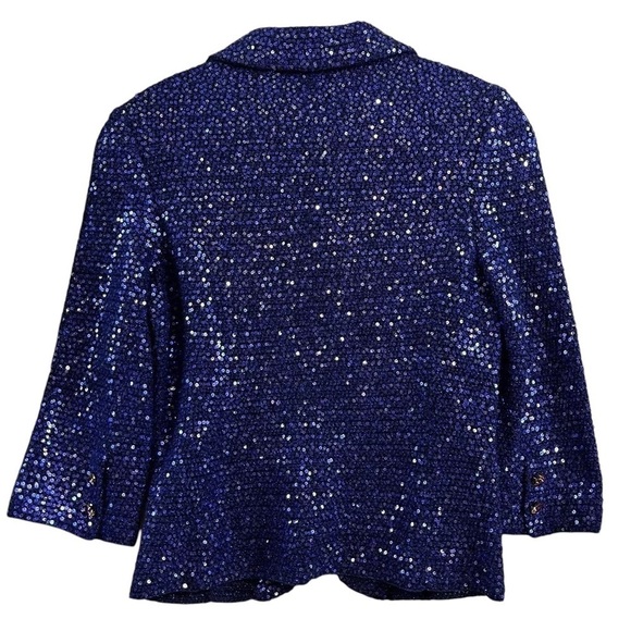 IISLI Knit Sequined Tiffany Fuller Sweater Jacket Evening Metallic Blue Size 4 - Picture 2 of 7